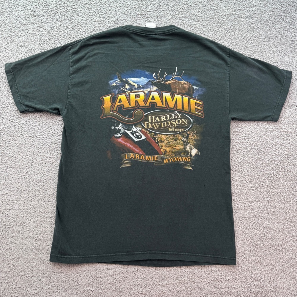 Vintage Harley-Davidson Mens Fat Boys Rule Laramie Wyoming T-Shirt Black L Bike